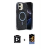 MARSİLYAN™- iPhone 11 Kılıf Eksen Çizgi - Siyah Buffer Hayalet Cam Ekran Koruyucu + Yeşil PVD Metal Kamera Lens