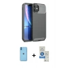 MARSİLYAN™- iPhone 11 Kılıf Eksen Form Prime - Şeffaf Royal Nano Ekran Koruyucu + Neon Fosforlu Kamera Lens - MI