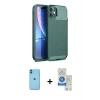 MARSİLYAN™- iPhone 11 Kılıf Eksen Form Prime - Şeffaf Royal Nano Ekran Koruyucu + Neon Fosforlu Kamera Lens - MI