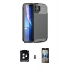 MARSİLYAN™- iPhone 11 Kılıf Eksen Form Prime - Siyah 34D Hayalet Izgaralı Cam + PVD Metal Kamera Lens - SH