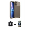 MARSİLYAN™- iPhone 11 Kılıf Eksen Form Prime - Siyah 34D Hayalet Izgaralı Cam + PVD Metal Kamera Lens - YL