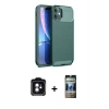 MARSİLYAN™- iPhone 11 Kılıf Eksen Form Prime - Siyah 34D Hayalet Izgaralı Cam + PVD Metal Kamera Lens - YL
