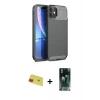 MARSİLYAN™- iPhone 11 Kılıf Eksen Form Prime - Siyah 360 Mat Full Body Arka Koruyucu + Rainbow Kamera Lens Koruma Cam - KI