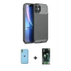 MARSİLYAN™- iPhone 11 Kılıf Eksen Form Prime - Siyah 360 Mat Full Body Arka Koruyucu + Neon Fosforlu Kamera Lens - YL