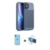 MARSİLYAN™- iPhone 11 Kılıf Eksen Form Prime - Siyah 3D Antistatik Cam Ekran Koruyucu + Neon Fosforlu Kamera Lens - TU