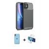 MARSİLYAN™- iPhone 11 Kılıf Eksen Form Prime - Siyah 3D Antistatik Cam Ekran Koruyucu + Neon Fosforlu Kamera Lens - TU
