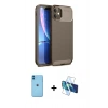 MARSİLYAN™- iPhone 11 Kılıf Eksen Form Prime - Siyah 3D Antistatik Cam Ekran Koruyucu + Neon Fosforlu Kamera Lens - MI