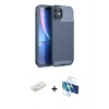 MARSİLYAN™- iPhone 11 Kılıf Eksen Form Prime - Siyah 3D Antistatik Cam Ekran Koruyucu + Renkli Kamera Lens Koruma Cam - SI