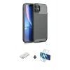 MARSİLYAN™- iPhone 11 Kılıf Eksen Form Prime - Siyah 3D Antistatik Cam Ekran Koruyucu + Renkli Kamera Lens Koruma Cam - TU