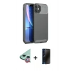 MARSİLYAN™- iPhone 11 Kılıf Eksen Form Prime - Siyah 3D Antistatik Hayalet Cam Ekran Koruyucu + Raze Metal Kamera Lens - KI