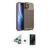 MARSİLYAN™- iPhone 11 Kılıf Eksen Form Prime - Siyah 3D Antistatik Hayalet Cam Ekran Koruyucu + Raze Metal Kamera Lens - KI