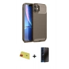 MARSİLYAN™- iPhone 11 Kılıf Eksen Form Prime - Siyah 3D Antistatik Hayalet Cam Ekran Koruyucu + Rainbow Kamera Lens Koruma Cam - KI