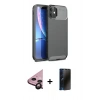 MARSİLYAN™- iPhone 11 Kılıf Eksen Form Prime - Siyah 3D Antistatik Hayalet Cam Ekran Koruyucu + Raze Metal Kamera Lens - SH