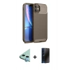 MARSİLYAN™- iPhone 11 Kılıf Eksen Form Prime - Siyah 3D Antistatik Hayalet Cam Ekran Koruyucu + Raze Metal Kamera Lens - MI