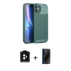 MARSİLYAN™- iPhone 11 Kılıf Eksen Form Prime - Siyah 3D Antistatik Hayalet Cam Ekran Koruyucu + PVD Metal Kamera Lens - TU