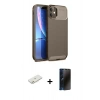MARSİLYAN™- iPhone 11 Kılıf Eksen Form Prime - Siyah 3D Antistatik Hayalet Cam Ekran Koruyucu + Renkli Kamera Lens Koruma Cam - TU