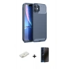 MARSİLYAN™- iPhone 11 Kılıf Eksen Form Prime - Siyah 3D Antistatik Hayalet Cam Ekran Koruyucu + Renkli Kamera Lens Koruma Cam - TU