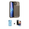 MARSİLYAN™- iPhone 11 Kılıf Eksen Form Prime - Siyah 3D Antistatik Mat Seramik Nano Ekran Koruyucu + Neon Fosforlu Kamera Lens - MI