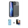 MARSİLYAN™- iPhone 11 Kılıf Eksen Form Prime - Siyah 3D Antistatik Mat Seramik Nano Ekran Koruyucu + Neon Fosforlu Kamera Lens - YL