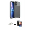 MARSİLYAN™- iPhone 11 Kılıf Eksen Form Prime - Siyah 3D Antistatik Mat Seramik Nano Ekran Koruyucu + Renkli Kamera Lens Koruma Cam - TU