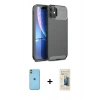 MARSİLYAN™- iPhone 11 Kılıf Eksen Form Prime - Siyah 6D Mat Seramik Hayalet Nano Ekran Koruyucu + Yeşil Neon Fosforlu Kamera Lens