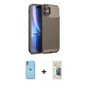 MARSİLYAN™- iPhone 11 Kılıf Eksen Form Prime - Siyah 6D Mat Seramik Hayalet Nano Ekran Koruyucu + Yeşil Neon Fosforlu Kamera Lens