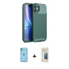 MARSİLYAN™- iPhone 11 Kılıf Eksen Form Prime - Siyah 6D Mat Seramik Hayalet Nano Ekran Koruyucu + Yeşil Neon Fosforlu Kamera Lens