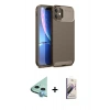 MARSİLYAN™- iPhone 11 Kılıf Eksen Form Prime - Siyah Bilvis 3D Mat Cam Ekran Koruyucu + Raze Metal Kamera Lens - MI