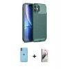 MARSİLYAN™- iPhone 11 Kılıf Eksen Form Prime - Siyah Bilvis 3D Mat Cam Ekran Koruyucu + Neon Fosforlu Kamera Lens - TU