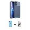 MARSİLYAN™- iPhone 11 Kılıf Eksen Form Prime - Siyah Bilvis 3D Mat Cam Ekran Koruyucu + Neon Fosforlu Kamera Lens - TU