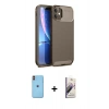 MARSİLYAN™- iPhone 11 Kılıf Eksen Form Prime - Siyah Bilvis 3D Mat Cam Ekran Koruyucu + Neon Fosforlu Kamera Lens - TU
