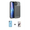 MARSİLYAN™- iPhone 11 Kılıf Eksen Form Prime - Siyah Bilvis 3D Mat Cam Ekran Koruyucu + Neon Fosforlu Kamera Lens - TU