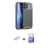 MARSİLYAN™- iPhone 11 Kılıf Eksen Form Prime - Siyah Bilvis 5in1 5D Magic Hayalet Cam Ekran Koruyucu + Pembe Renkli Kamera Lens Koruma Cam