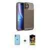 MARSİLYAN™- iPhone 11 Kılıf Eksen Form Prime - Siyah Buffer Cam Ekran Koruyucu + Neon Fosforlu Kamera Lens - MI