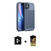 MARSİLYAN™- iPhone 11 Kılıf Eksen Form Prime - Siyah Buffer Cam Ekran Koruyucu + PVD Metal Kamera Lens - TU