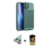 MARSİLYAN™- iPhone 11 Kılıf Eksen Form Prime - Siyah Buffer Cam Ekran Koruyucu + Raze Metal Kamera Lens - KI