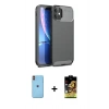 MARSİLYAN™- iPhone 11 Kılıf Eksen Form Prime - Siyah Buffer Cam Ekran Koruyucu + Turuncu Neon Fosforlu Kamera Lens