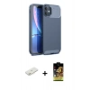 MARSİLYAN™- iPhone 11 Kılıf Eksen Form Prime - Siyah Buffer Cam Ekran Koruyucu + Turuncu Renkli Kamera Lens Koruma Cam