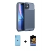 MARSİLYAN™- iPhone 11 Kılıf Eksen Form Prime - Siyah Buffer Hayalet Cam Ekran Koruyucu + Neon Fosforlu Kamera Lens - MI
