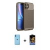 MARSİLYAN™- iPhone 11 Kılıf Eksen Form Prime - Siyah Buffer Hayalet Cam Ekran Koruyucu + Neon Fosforlu Kamera Lens - MI