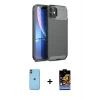 MARSİLYAN™- iPhone 11 Kılıf Eksen Form Prime - Siyah Buffer Hayalet Cam Ekran Koruyucu + Neon Fosforlu Kamera Lens - TU