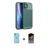 MARSİLYAN™- iPhone 11 Kılıf Eksen Form Prime - Siyah Buffer Hayalet Cam Ekran Koruyucu + Neon Fosforlu Kamera Lens - MI