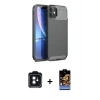 MARSİLYAN™- iPhone 11 Kılıf Eksen Form Prime - Siyah Buffer Hayalet Cam Ekran Koruyucu + PVD Metal Kamera Lens - SH