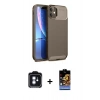 MARSİLYAN™- iPhone 11 Kılıf Eksen Form Prime - Siyah Buffer Hayalet Cam Ekran Koruyucu + PVD Metal Kamera Lens - MI