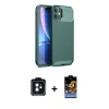 MARSİLYAN™- iPhone 11 Kılıf Eksen Form Prime - Siyah Buffer Hayalet Cam Ekran Koruyucu + PVD Metal Kamera Lens - SH