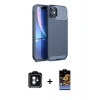 MARSİLYAN™- iPhone 11 Kılıf Eksen Form Prime - Siyah Buffer Hayalet Cam Ekran Koruyucu + PVD Metal Kamera Lens - MI