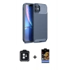 MARSİLYAN™- iPhone 11 Kılıf Eksen Form Prime - Siyah Buffer Hayalet Cam Ekran Koruyucu + PVD Metal Kamera Lens - SH
