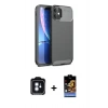 MARSİLYAN™- iPhone 11 Kılıf Eksen Form Prime - Siyah Buffer Hayalet Cam Ekran Koruyucu + PVD Metal Kamera Lens - MI