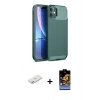 MARSİLYAN™- iPhone 11 Kılıf Eksen Form Prime - Siyah Buffer Hayalet Cam Ekran Koruyucu + Renkli Kamera Lens Koruma Cam - PE