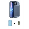 MARSİLYAN™- iPhone 11 Kılıf Eksen Form Prime - Siyah Joko Magic 5D Hayalet Cam + Mavi Neon Fosforlu Kamera Lens
